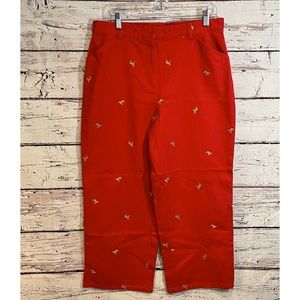 LL BEAN Ladies Red Cropped Cotton Pants with Embroidered Yellow Labs-14